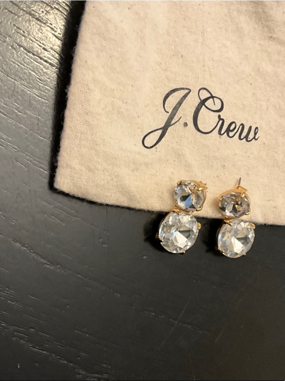 J. Crew Gold-Tone Clear Crystal Double Drop Stud Earrings